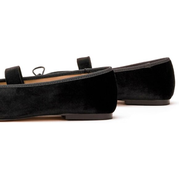 Women's Velvet Bow Black Upper Round Toe Ballerinas Pull On Flats Ballet Shoes - Picture 3 of 7